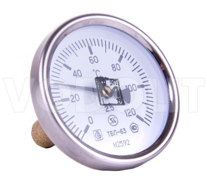 Термометр биметаллический ТБ63, 0+120°, аксиальный, TIM